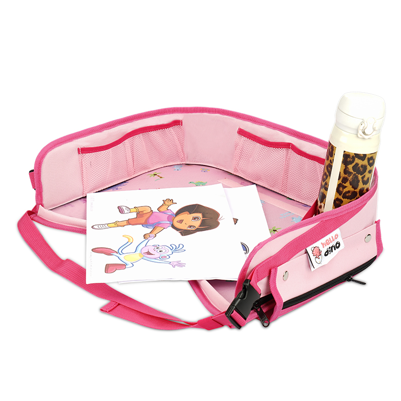 Pink kids car seat tray